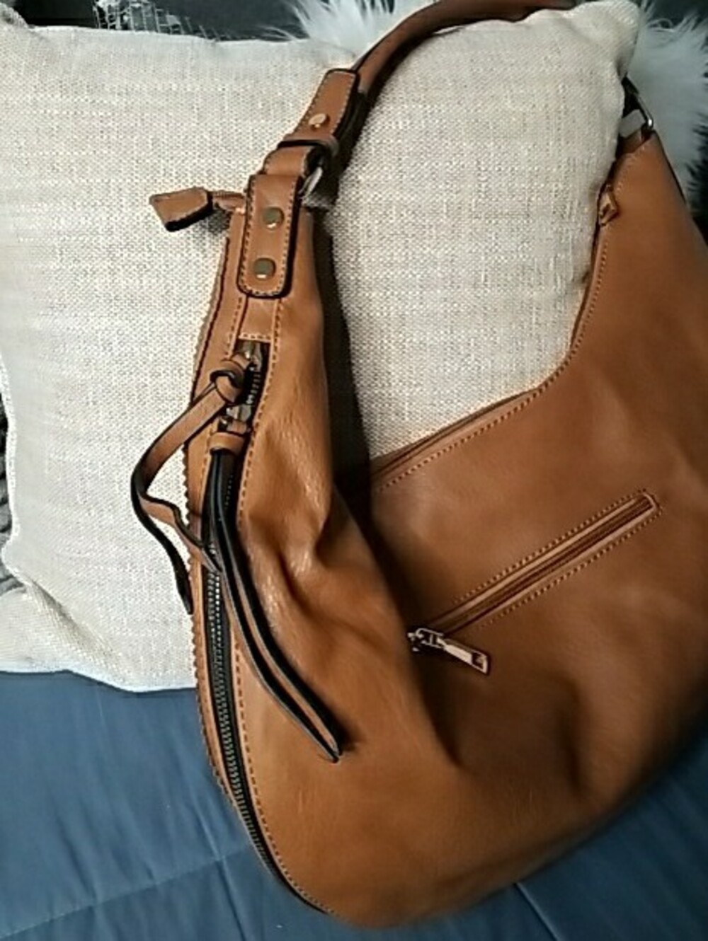 Macy's Large Brown Leather Shoulder Bag with Tassel - Picture 8 of 16